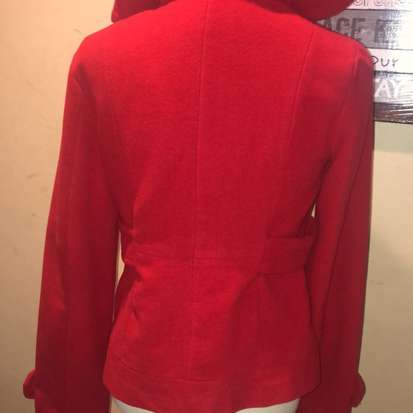 Tulle cute hooded Red Peacoat Jacket with detachable hood - Picture 11 of 17